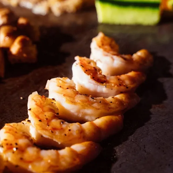 Grilled hibachi shrimp on the teppanyaki grill