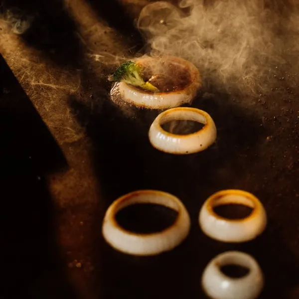 Onion ring volcano on the hibachi grill