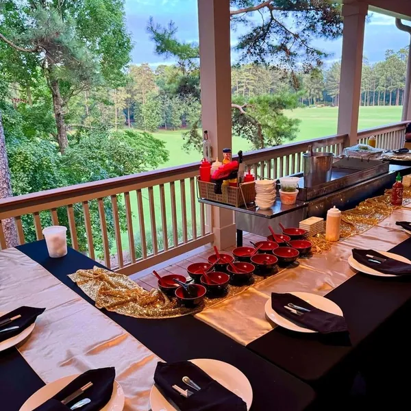 Covered patio table setup for a private hibachi dinner